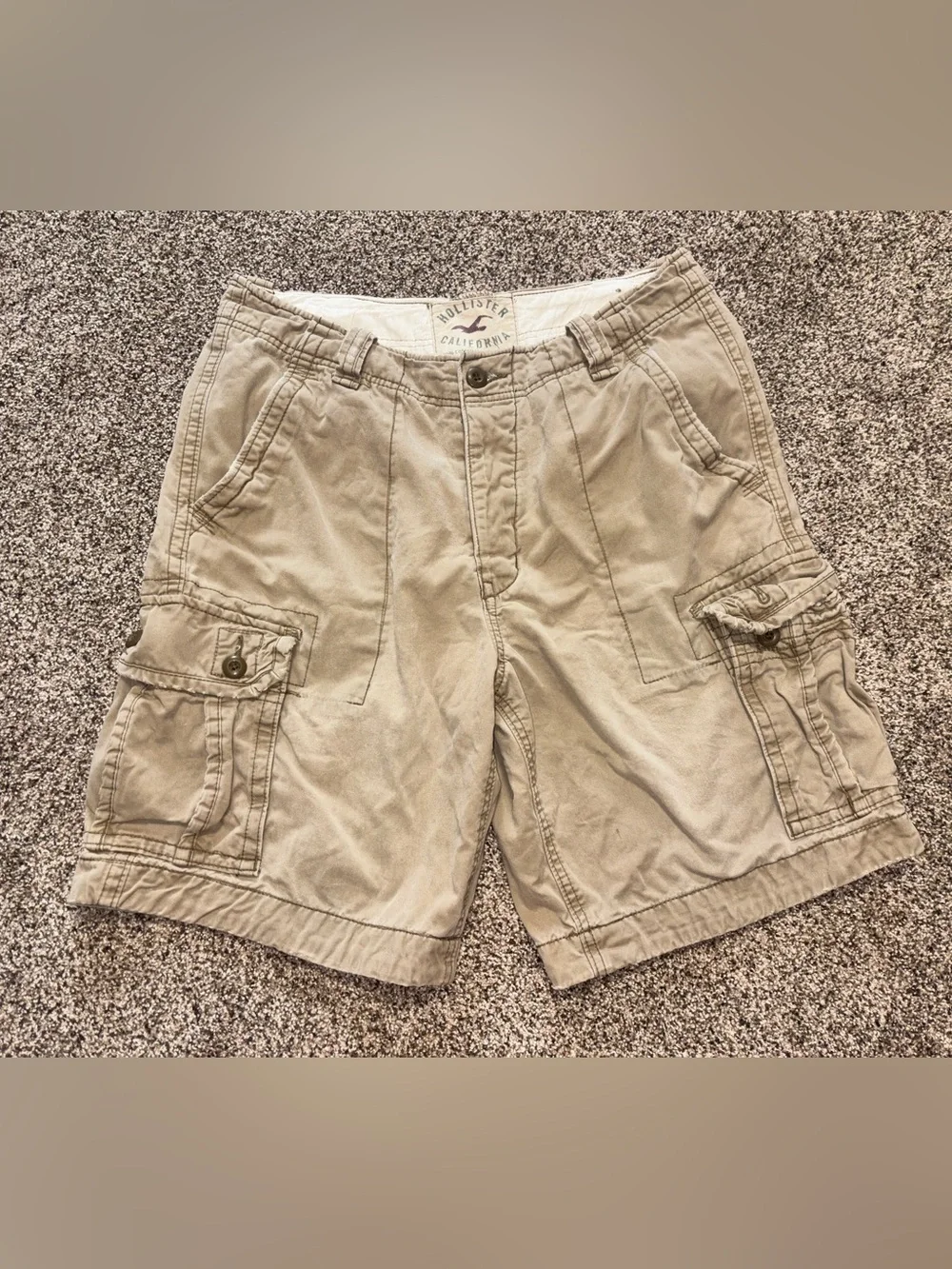 Hollister Cargo Shorts Men's Size 34 Beige Heavy Y2K Pockets Utility Skater Surf